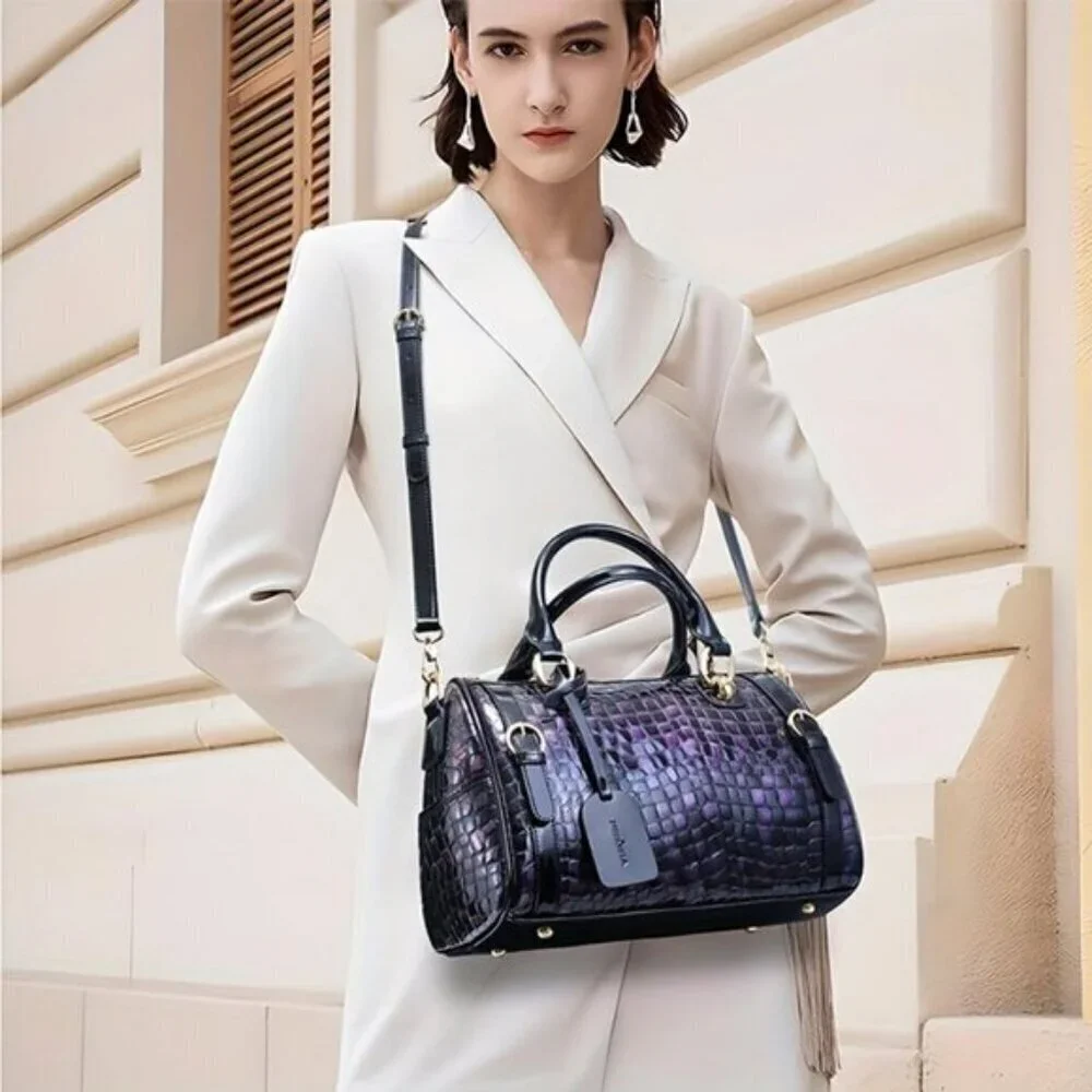 ⚡Women Purple Genuine Leather Tote Handbag Clutch Purse Crossbody Bag - Picture 2 of 9